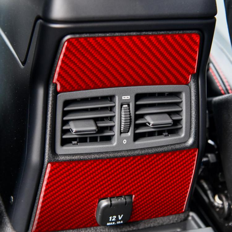 Red carbon-fiber look rear center decoration sticker set, two pieces with cutout and vent trim