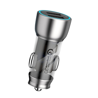 QIAKEY vehicle dual-port fast car charger plug with dual USB ports, blue accent ring