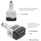 Car power inverter with USB charging port and power indicator, compact white/black body