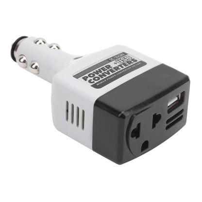 Car power inverter adapter with USB charging port, white and black, 220V outlet