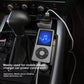 Car USB charging inverter with LCD screen and control buttons in dashboard, white/black