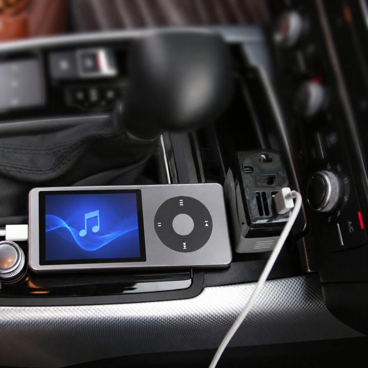 LCD car power inverter/charger with control dial and USB cable, blue screen, white/black