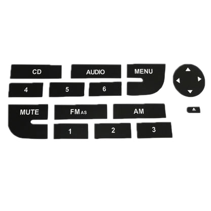 Radio button repair decal set with CD, AUDIO, MENU, number keys, and arrow buttons