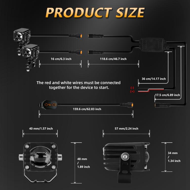 40W Motorcycle Wired Switch Integrated Waterproof Spotlight