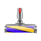 Soft brush head top view with red button and green LED dust light, silver body