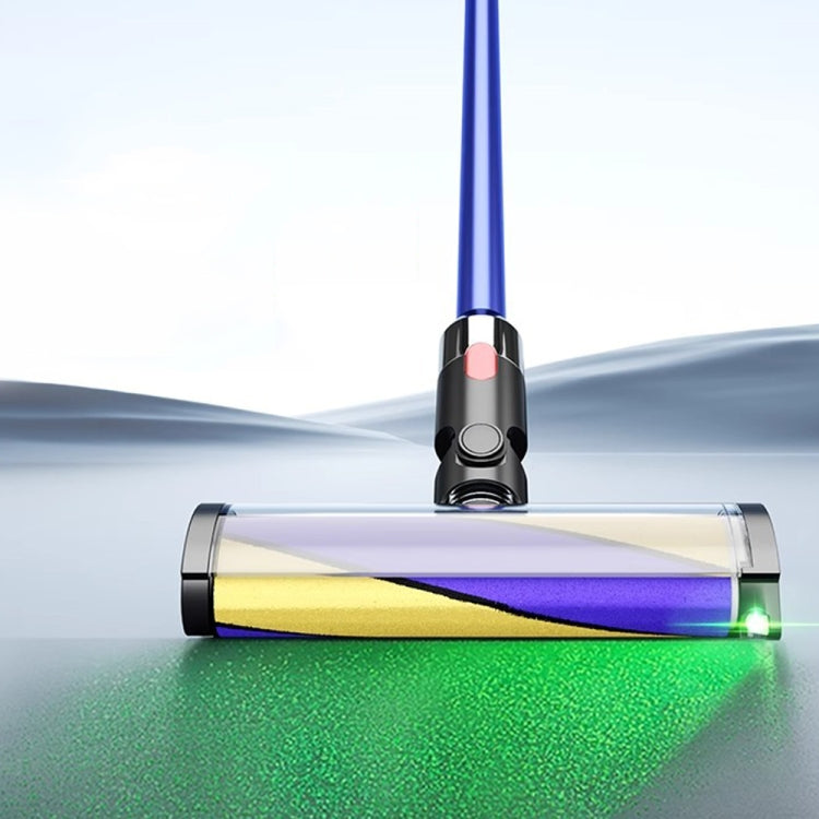 Soft brush head front with transparent dust channel and green LED, silver frame