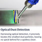 Soft brush head nozzle with green LED dust indicator light, angled toward cleaning