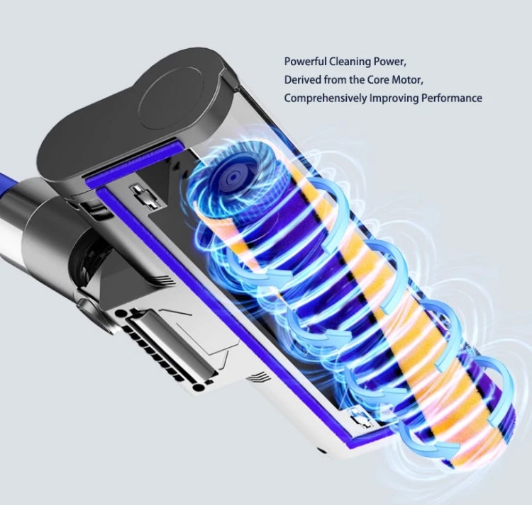 Vacuum soft brush head airflow channel with illuminated fan, blue and orange turbine