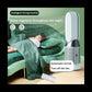 Bladeless air purifier fan with remote controller on tabletop