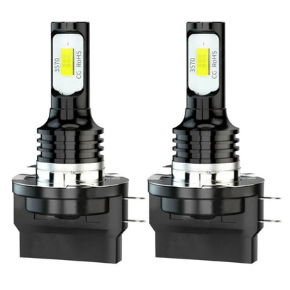 LED headlight bulb pair with black heatsink and silver collar, H11B base