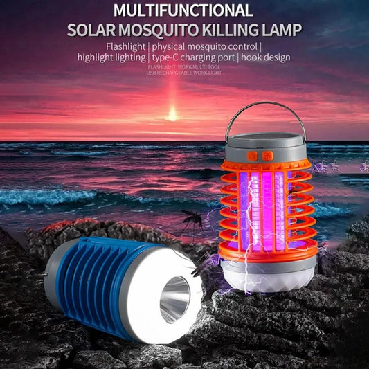 E-SMARTER W890-1 Solar LED Electric Shock Mosquito Light Outdoor USB Rechargeable Lighting Mosquito Trap, Orange, Blue