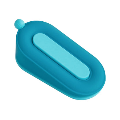 Blue silicone donut door stopper with oval slot and small peg