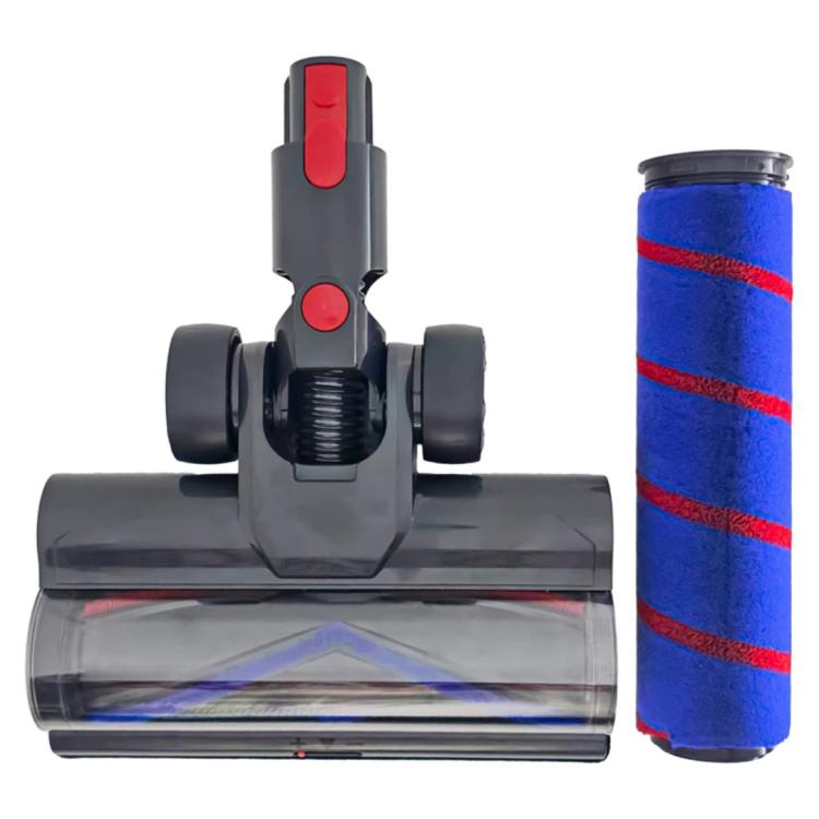 Motorized floor head nozzle with blue roller brush bar and red stripe accents