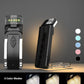 Clip-on book light with LED panel and buttons on a black charging stand