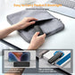 Slim portable clip-on book light in a carrying case with hands holding it