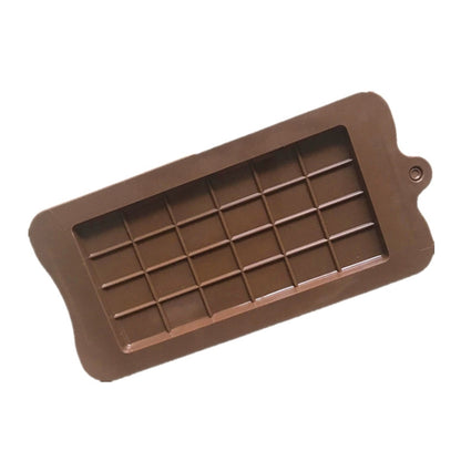 Silicone chocolate block mould with rectangular grid cavities and hanging loop, brown