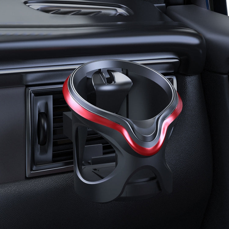 Car cup holder with black stand, red LED light ring around the base
