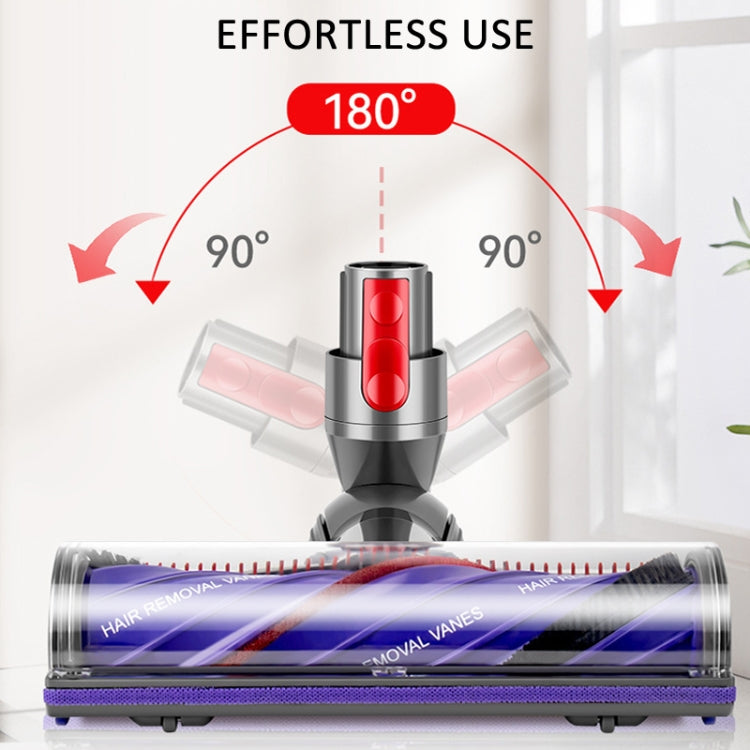 Motorized vacuum roller brush head with 180° swivel layout and red top button
