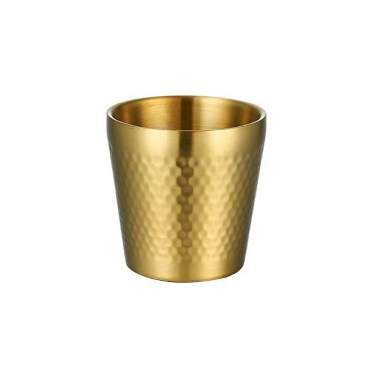 Gold hammered stainless steel double-wall tea mug, round top, no handle
