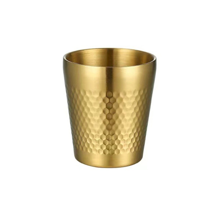 Gold hammered stainless tea cup, brushed double-wall look, wide round opening