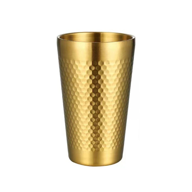 Gold hammered stainless steel tea mug, concentric texture, round open top