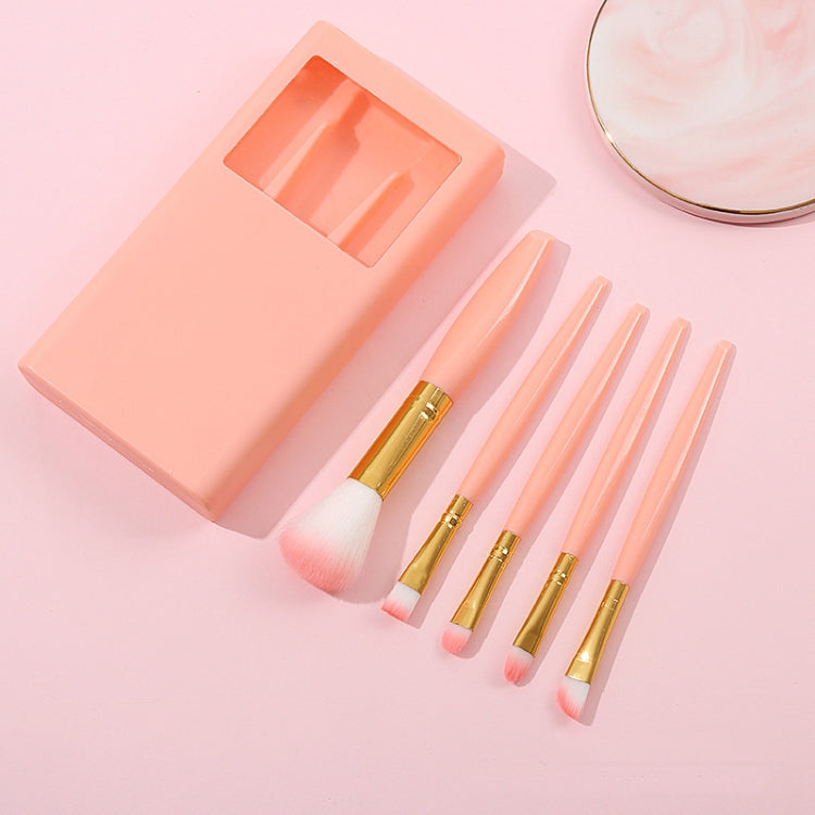 5 In 1 Windowed Mirror Case Portable Mini Multifunctional Makeup Brushes Cosmetic Tool Set, Bean Paste Color, Pink, Blue