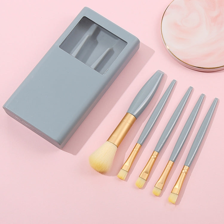 5 In 1 Windowed Mirror Case Portable Mini Multifunctional Makeup Brushes Cosmetic Tool Set, Bean Paste Color, Pink, Blue