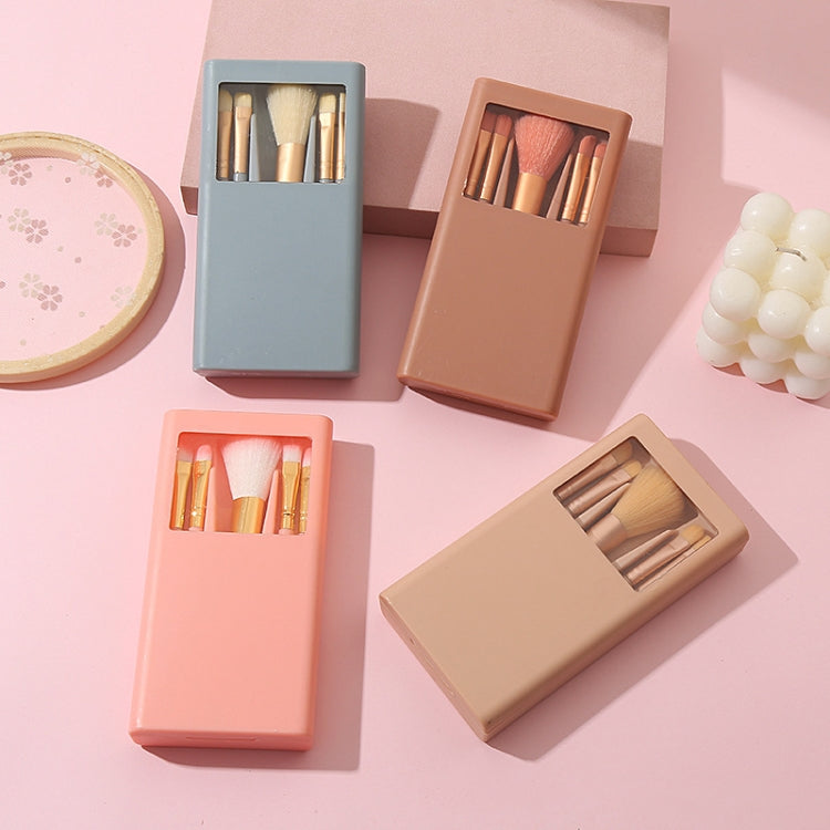 5 In 1 Windowed Mirror Case Portable Mini Multifunctional Makeup Brushes Cosmetic Tool Set, Bean Paste Color, Pink, Blue