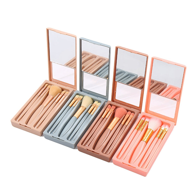 5 In 1 Windowed Mirror Case Portable Mini Multifunctional Makeup Brushes Cosmetic Tool Set, Bean Paste Color, Pink, Blue
