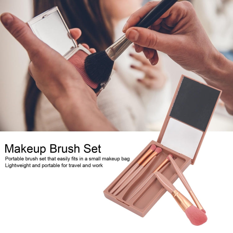 5 In 1 Windowed Mirror Case Portable Mini Multifunctional Makeup Brushes Cosmetic Tool Set, Bean Paste Color, Pink, Blue
