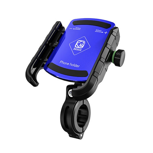 Blue aluminum bicycle phone holder with navigation mount and adjustable clamp