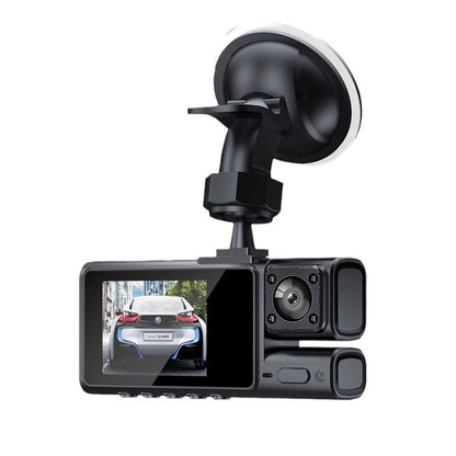 Car dashboard dash cam with front camera mount and dual-lens recording screen