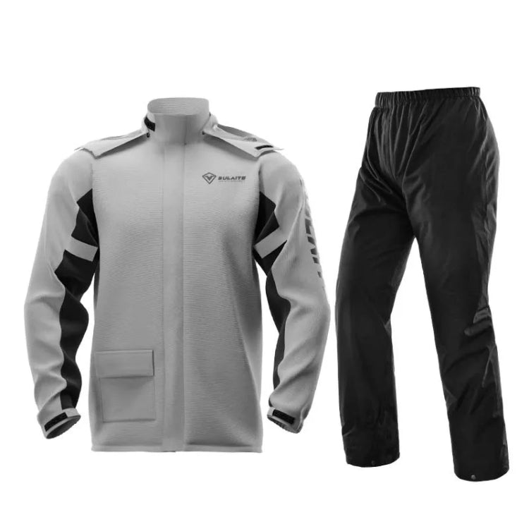 Motorcycle raincoat suit, gray zip jacket and matching waterproof pants