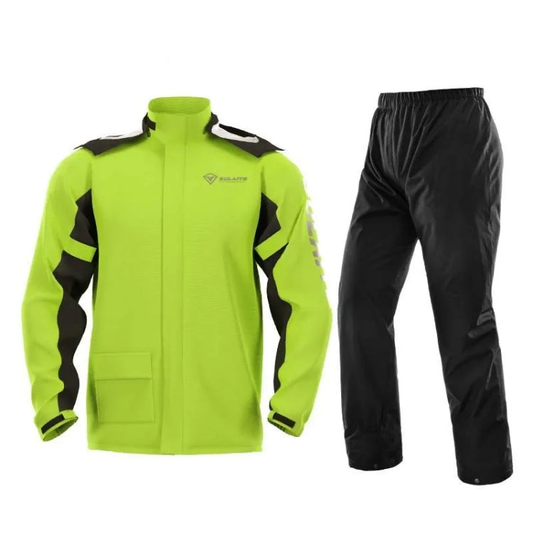Motorcycle raincoat suit, neon green zip jacket and matching waterproof pants