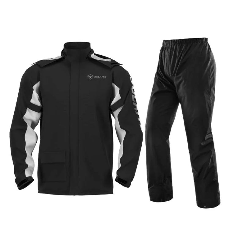 Motorcycle raincoat suit, black zip jacket and matching waterproof pants