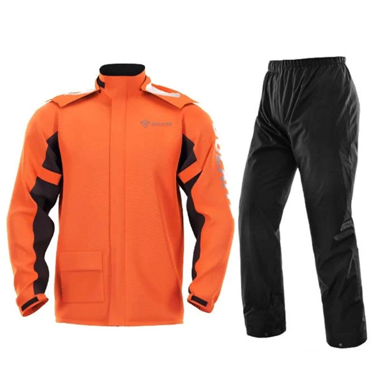 Motorcycle raincoat suit, orange zip jacket and matching waterproof pants