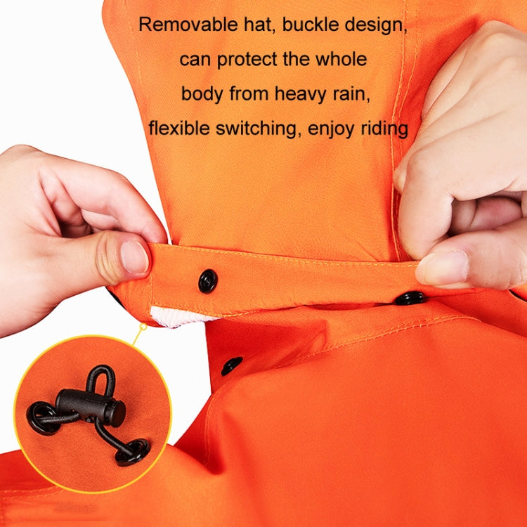 Outdoor motorcycle raincoat suit in orange with detachable hat and snap buckle closure