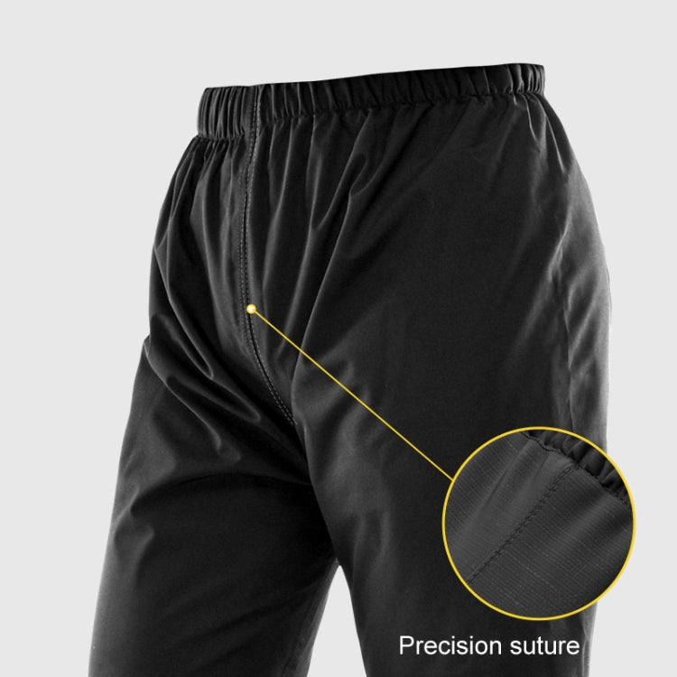 Outdoor motorcycle raincoat suit pants in black with elastic waist and reinforced stitch detail