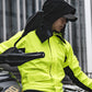 Outdoor motorcycle raincoat suit in neon green with hood and visor for riding