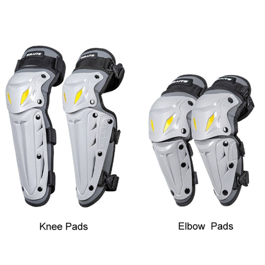 SULAITE Motorcycle Outdoor Riding Breathable Protective Equipment, 2pcs /Set Knee Pads Gray, 2pcs /Set Elbow Pads Gray