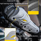 Gray motorcycle protective pad shell with reinforced interior padding, close-up