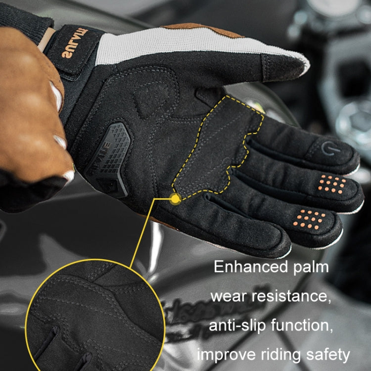 Motorcycle riding gloves showing reinforced palm padding and anti-slip texture