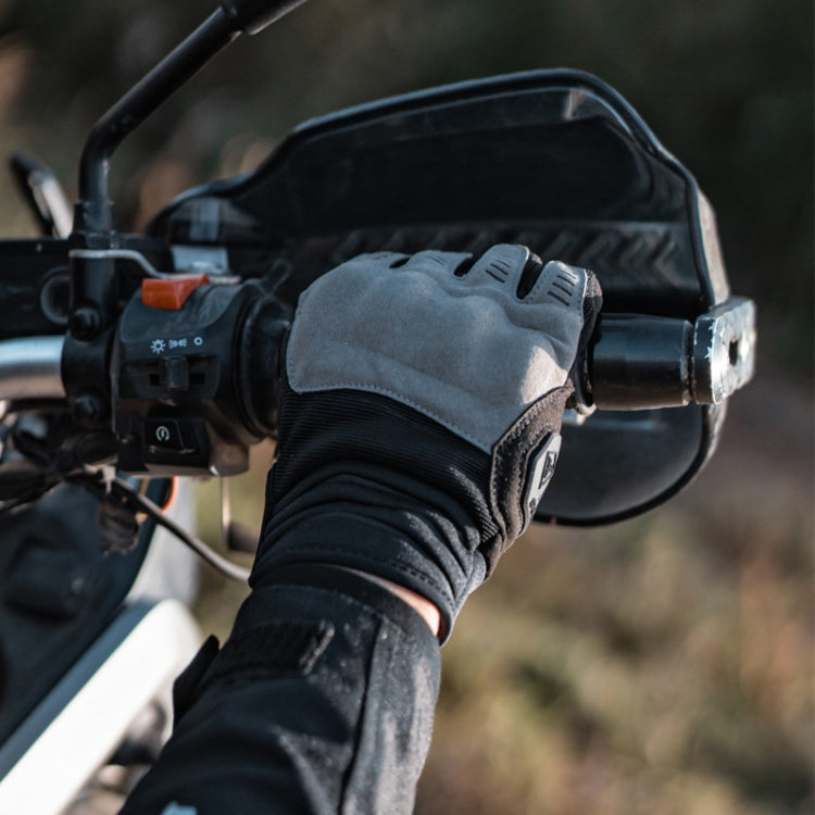 Motorcycle riding gloves on handlebars, full-finger padded protection