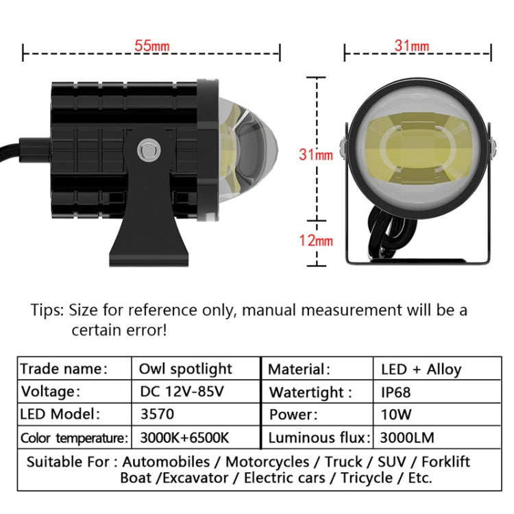 Single black motorcycle LED headlight with round lens and adjustable mounting bracket