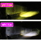 Motorcycle LED headlight with yellow and white light outputs shown as beam spots