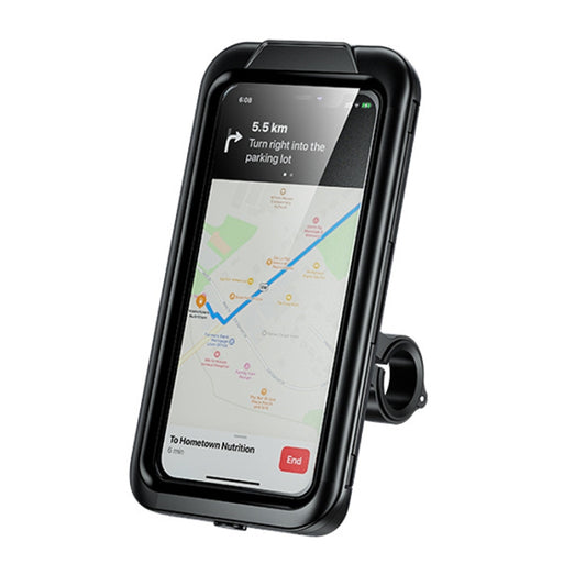 Waterproof motorcycle phone holder case with clear front window, black, for screen mounting