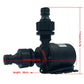 Black DC booster pump size diagram with length, height, and threaded ports