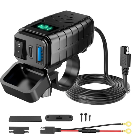 PD3.0 Motorcycle USB Mobile Phone Charger Digital Voltage Meter with Switch, Blue Screen, Red Screen, Green Screen