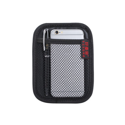 Black car phone storage net bag with phone pocket and mesh front