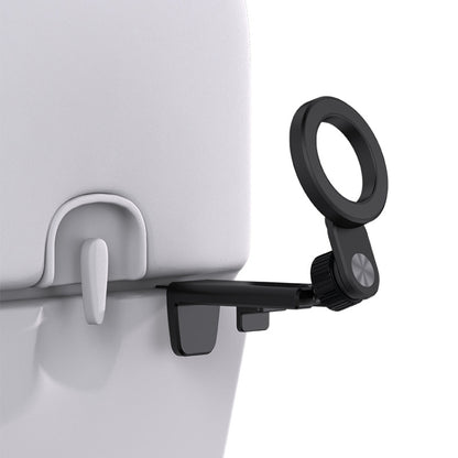 Magnetic foldable phone holder with ring clamp, black